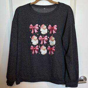 Dark Gray Sweatshirt - Santa & Pink Bows - Large